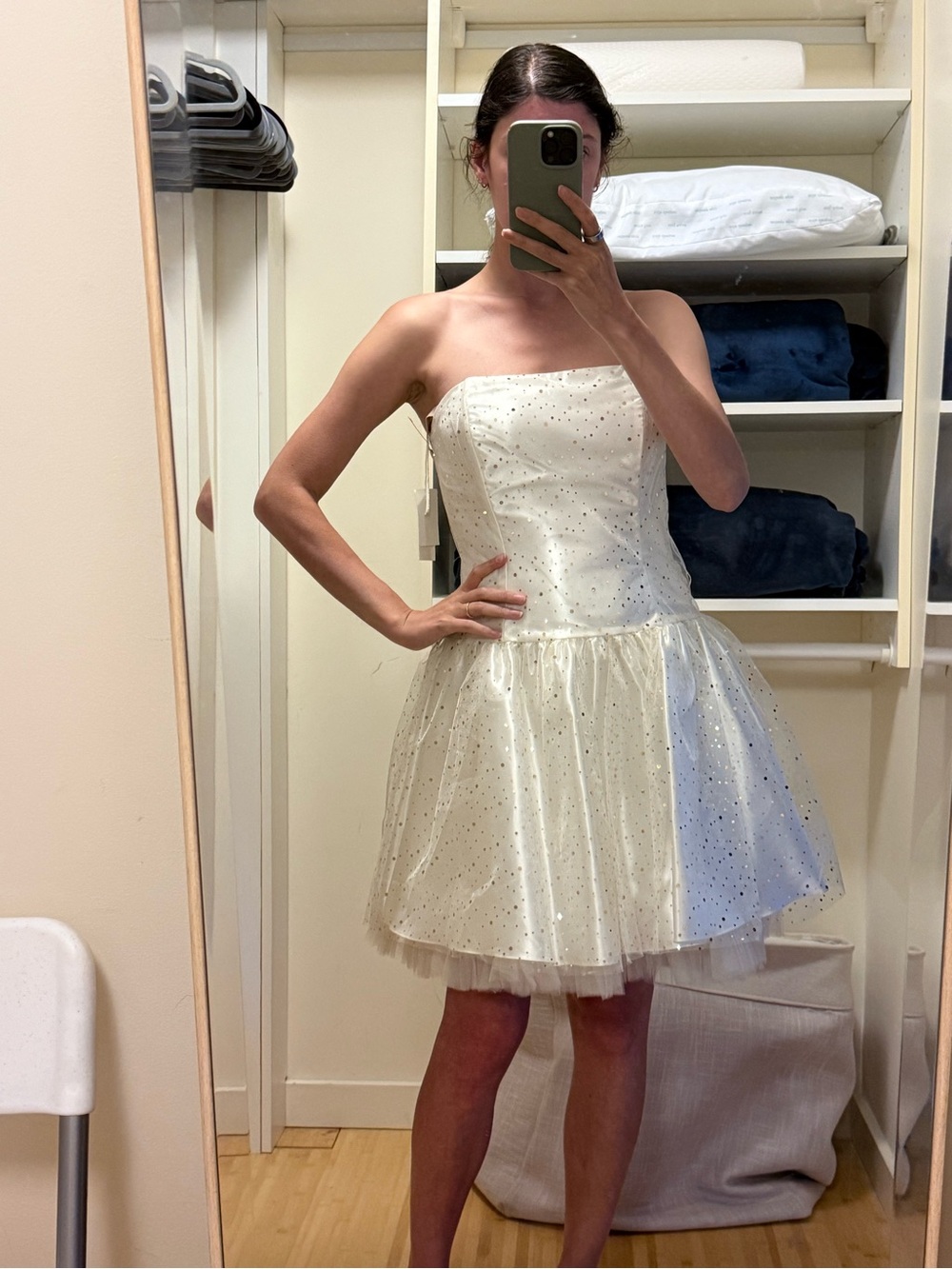 Gunne Sax White Strapless Sparkle Tulle Party Dress
